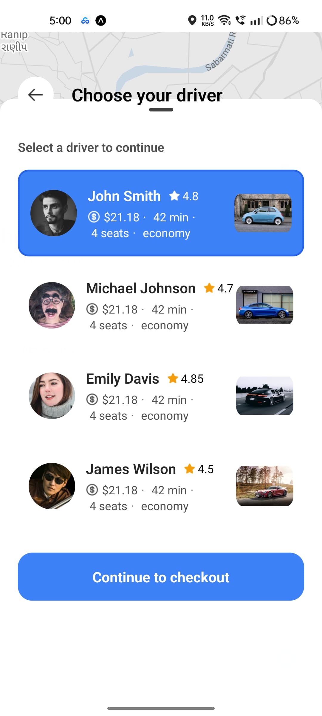 Select Ride Alternate Screen